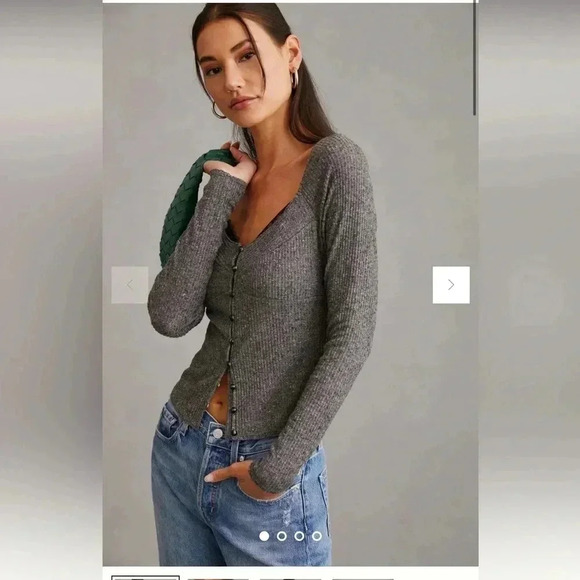 Anthropologie Ribbed Cardigan  Sweater with Lace Insert - Picture 4 of 12